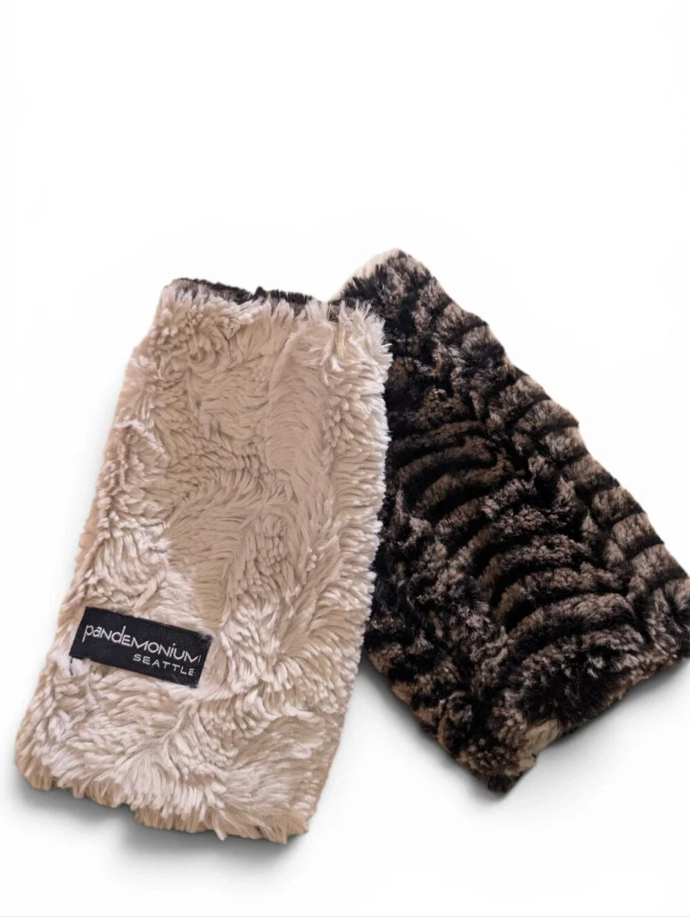 Pandemonium Seattle Reversable Faux Fur Fingerless Gloves Sepia/Sand Texting OS